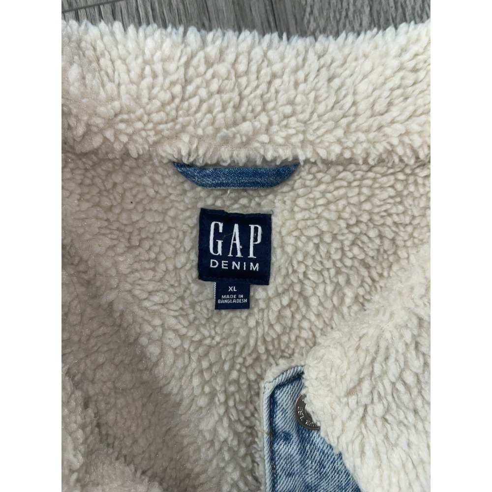 GAP Oversized Sherpa-Lined Icon Denim Jacket Size XL Unisex - Vintage Vibes - Picture 8 of 9